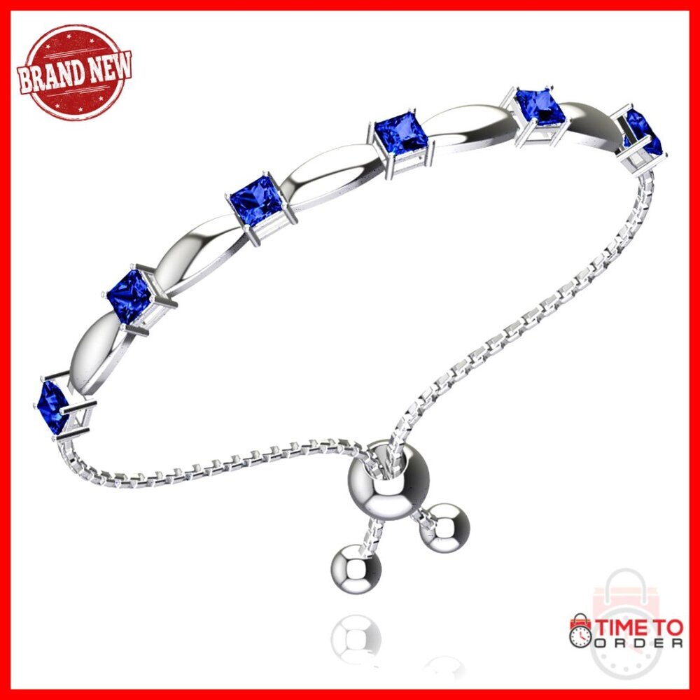 Sterling Silver Tennis Bracelet with Adjustable Bolo Clasp, 6 Gemstones